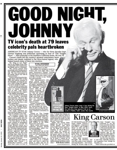 The New York Daily News reported on the death of Johnny Carson in 2005