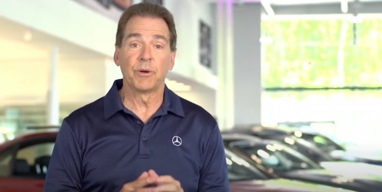 Nick Saban in Mercedes-Benz of Birmingham Car dealership 