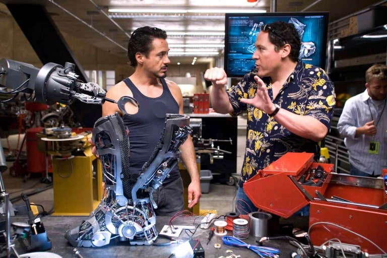 Robert Downey Jr. and Jon Favreau in Iron Man 